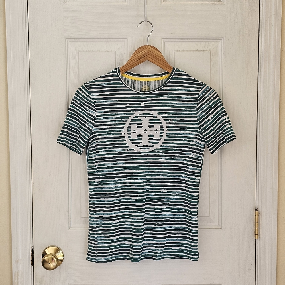 Tory Burch Striped Logo Tee Size XXS